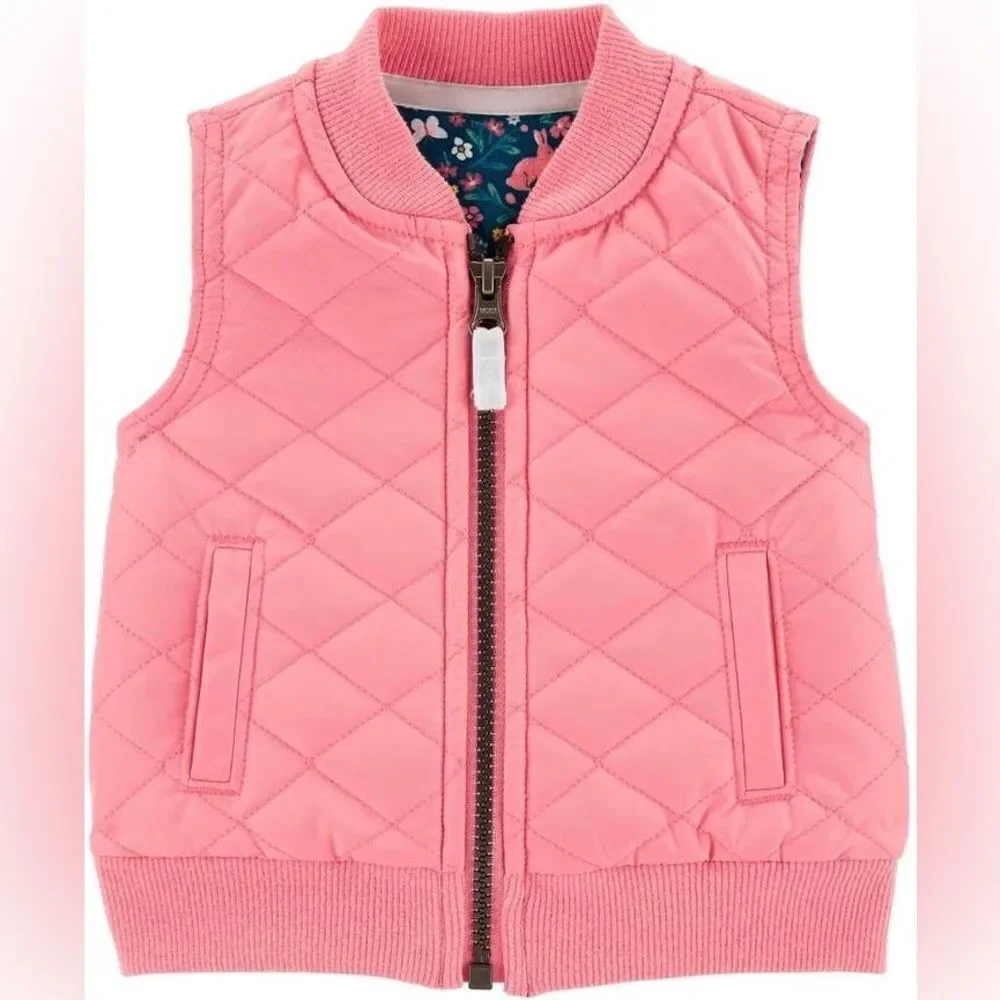 Carter’s Baby Girls Pink Zip Front Floral Print Cotton Lined Vest. 3 Months.
